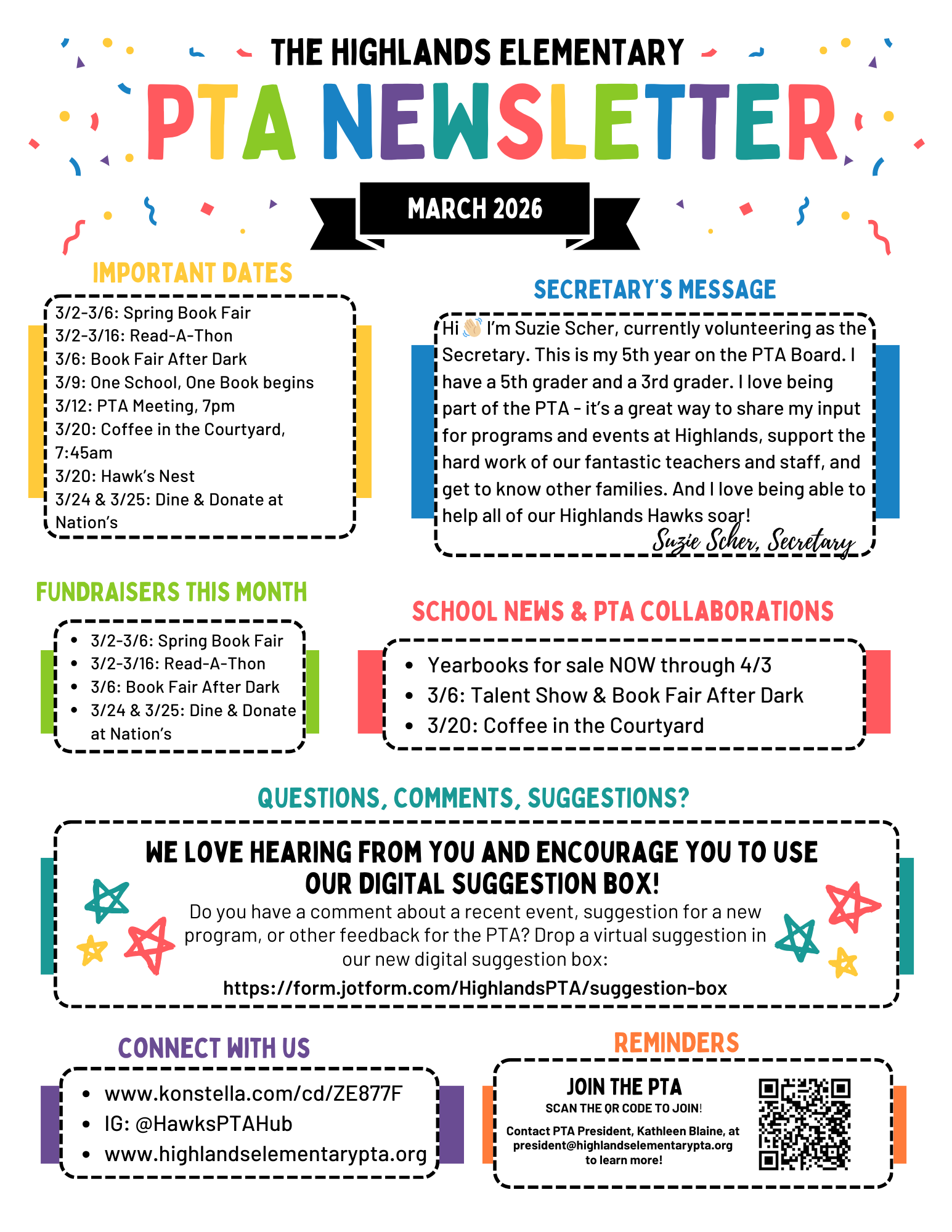 Highlands Elementary PTA March 2026 Newsletter